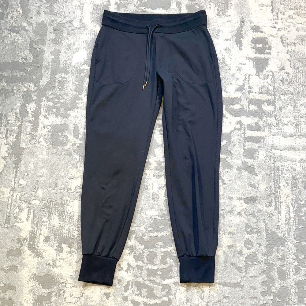Athleta Flux Jogger Pants Small Black Drawstring Pockets Athleisure 348837